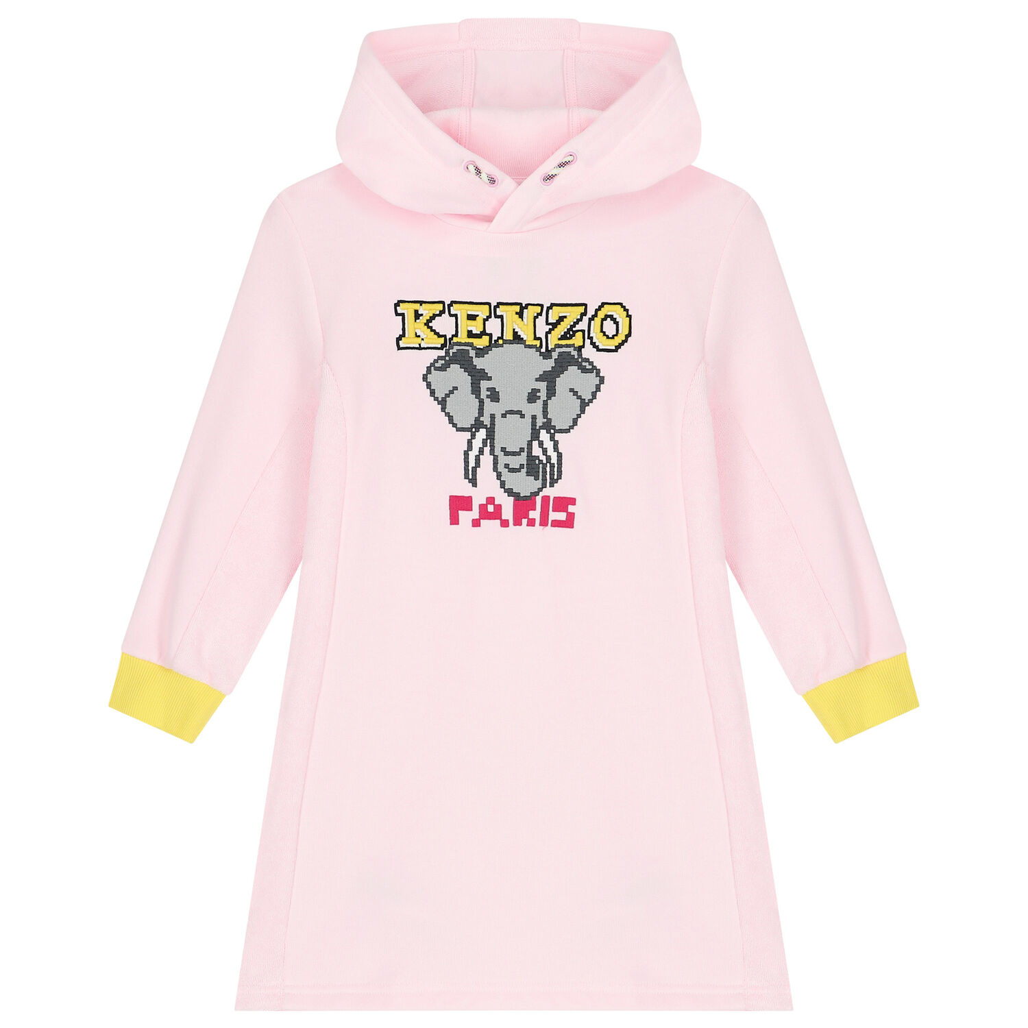 Girls Pink Elephant Hooded Dress, 1, hi-res